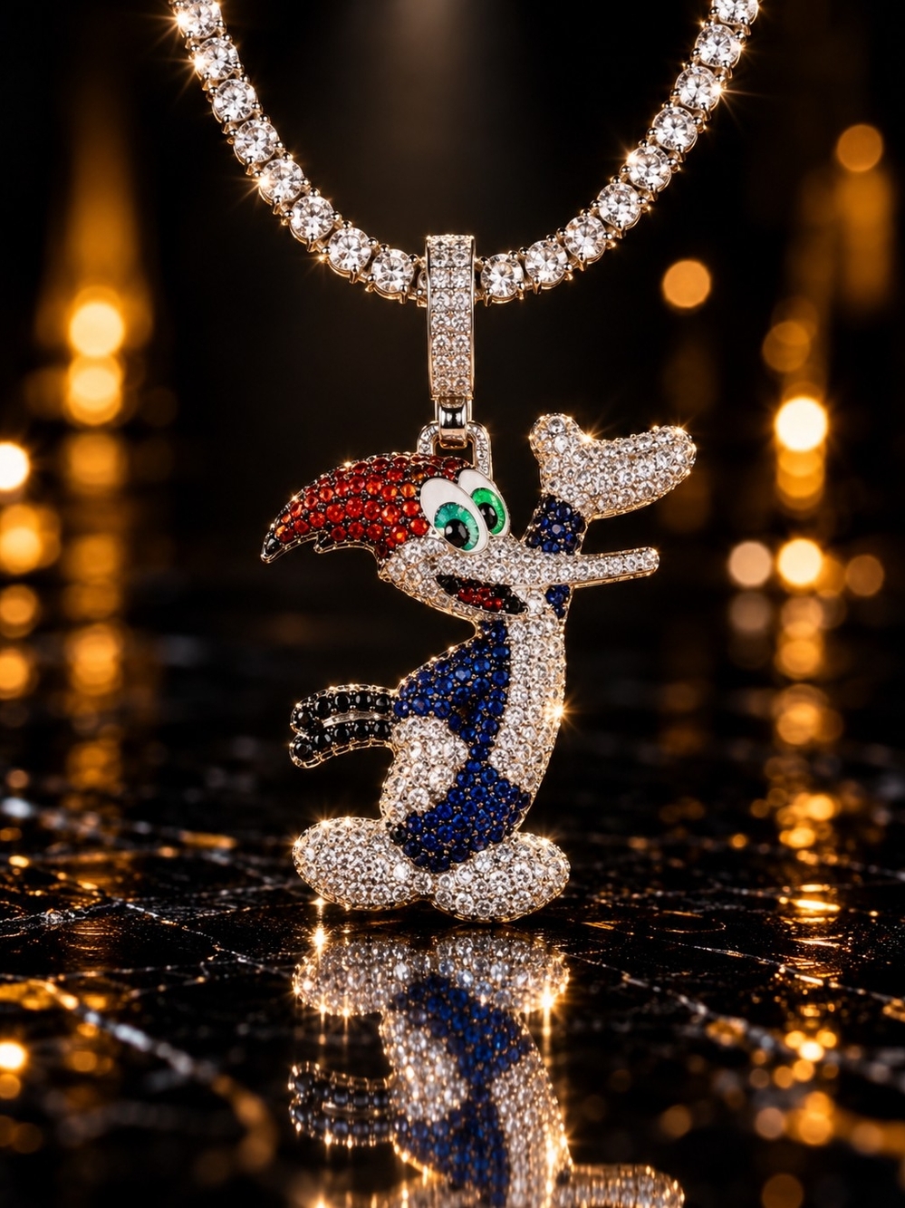 Crystal Encrusted Cartoon Pendant Necklace - Multicolor